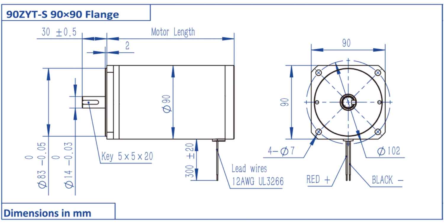 90ZYT Series Brushed Dc Motor Dimension 90ZYT Series Brushed Dc Motor Dimension